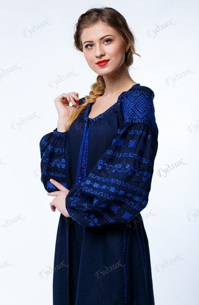 Сукня вишиванка з синього льону 3755